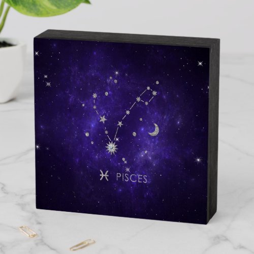 Zodiac Purple Pisces  Cosmic Astrology Horoscope Wooden Box Sign