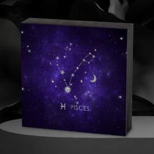 Zodiac Purple Pisces Cosmic Astrology Horoscope Wooden Box Sign