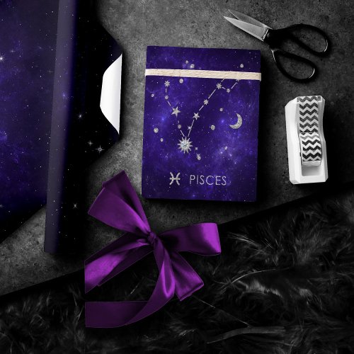 Zodiac Purple Pisces  Cosmic Astrology Horoscope Wrapping Paper