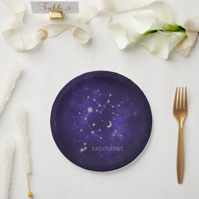 Zodiac Purple Sagittarius | Astrology Horoscope Paper Plates (Wedding)