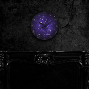 Zodiac Purple Sagittarius Astrology Horoscope Round Clock