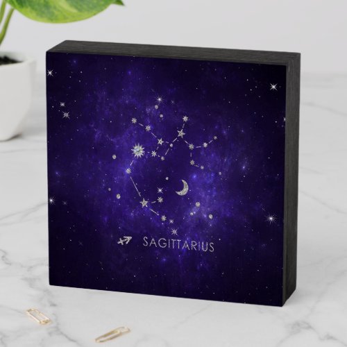 Zodiac Purple Sagittarius  Astrology Horoscope Wooden Box Sign