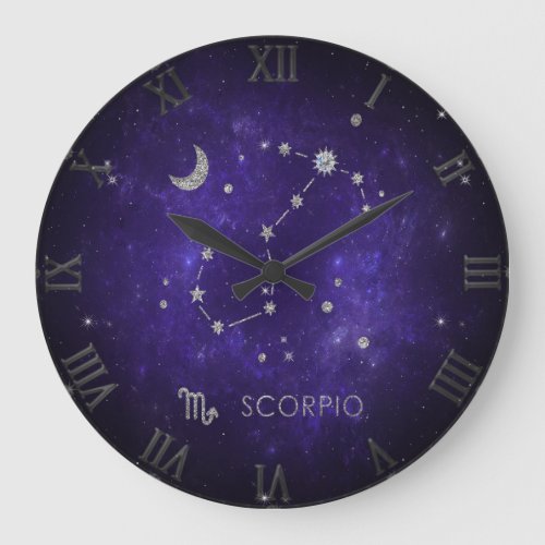 Zodiac Purple Scorpio  Cosmic Astrology Horoscope Large Clock