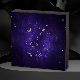 Zodiac Purple Scorpio Cosmic Astrology Horoscope Wooden Box Sign