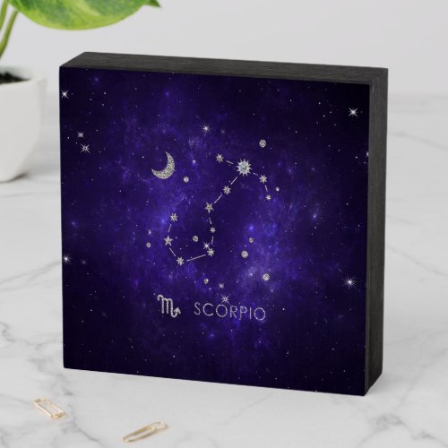 Zodiac Purple Scorpio  Cosmic Astrology Horoscope Wooden Box Sign