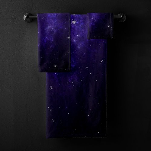 Zodiac Purple Stars  Cosmic Astrology Horoscope Bath Towel Set