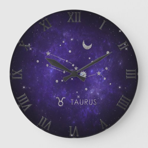 Zodiac Purple Taurus  Cosmic Astrology Horoscope Large Clock