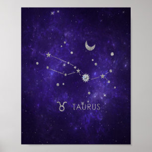 Zodiac Purple Taurus   Cosmic Astrology Horoscope Poster
