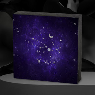 Zodiac Purple Taurus Cosmic Astrology Horoscope Wooden Box Sign