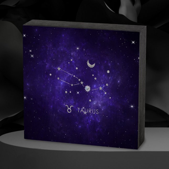 Zodiac Purple Taurus | Cosmic Astrology Horoscope Wooden Box Sign (Creator Uploaded)