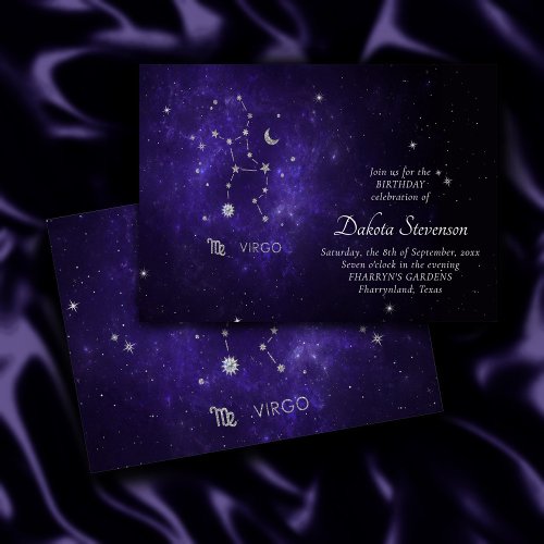 Zodiac Purple Virgo  Cosmic Astrology Horoscope Invitation