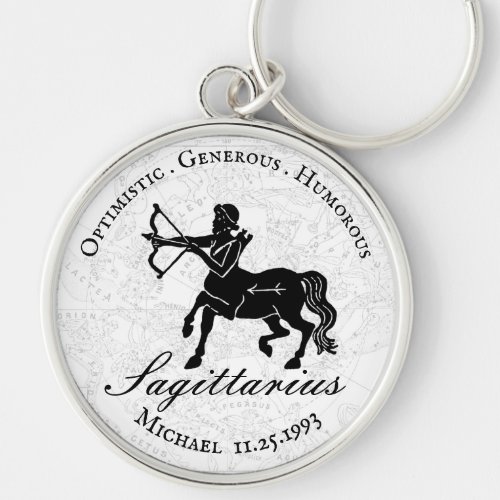 Zodiac Sagittarius Astrology Custom Black White Keychain