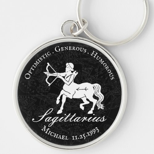 Zodiac Sagittarius Astrology Custom Vintage Black Keychain