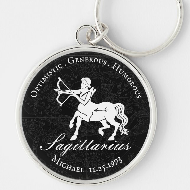 Zodiac Sagittarius Astrology Custom Vintage Black Keychain (Front)