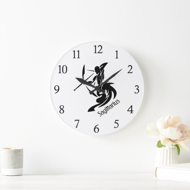 Zodiac Sagittarius Black Numbers Large Clock (Home)
