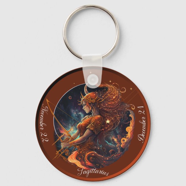 Zodiac Sagittarius Customise NAME, DATE Keychain (Front)