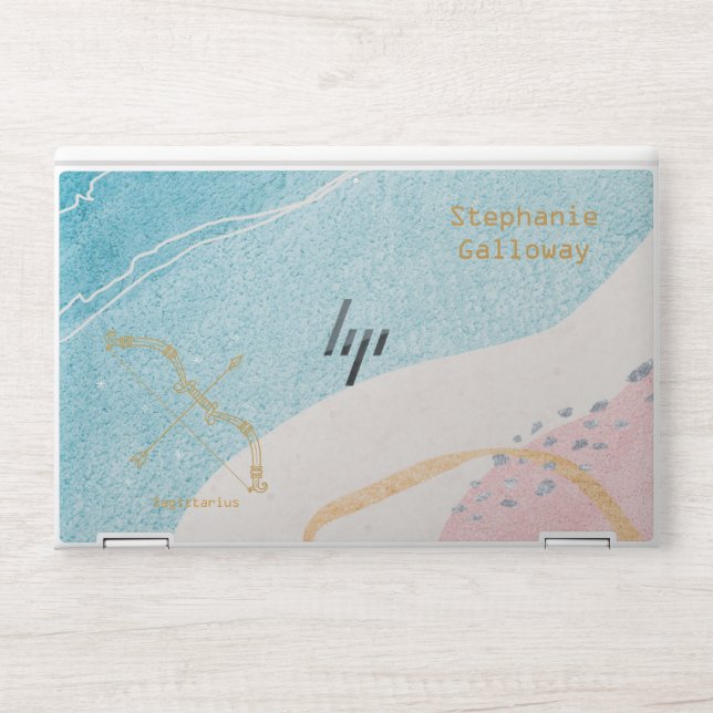 Zodiac Sagittarius Monogram Abstract Blue Gold HP Laptop Skin (Front)