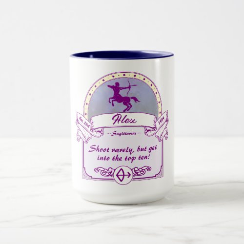 Zodiac Sagittarius Purple Ribbon Frame Name Mug