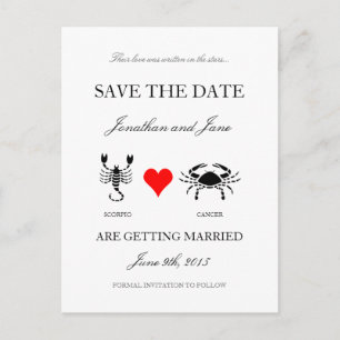Zodiac Save the Date (Scorpio/Cancer) White Announcement Postcard