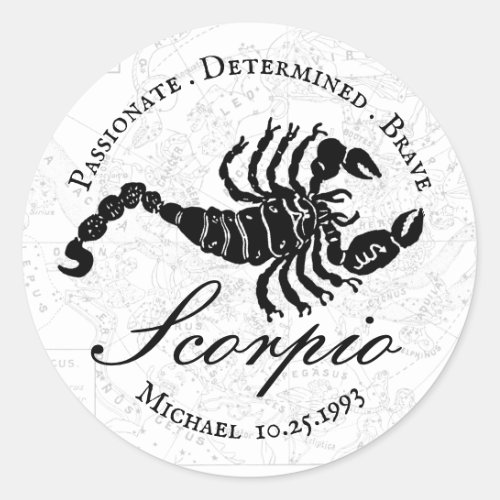 Zodiac Scorpio Astrology Black White Custom  Classic Round Sticker