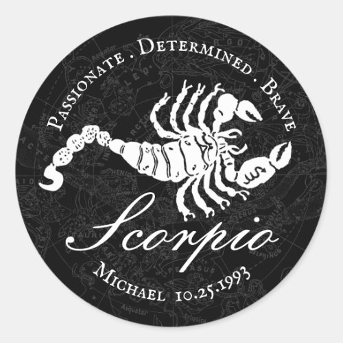 Zodiac Scorpio Astrology White Black Custom Classic Round Sticker