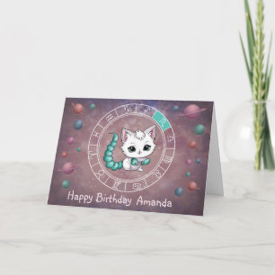 Zodiac Scorpio Cute Cat Wheel Planet Astrology Card