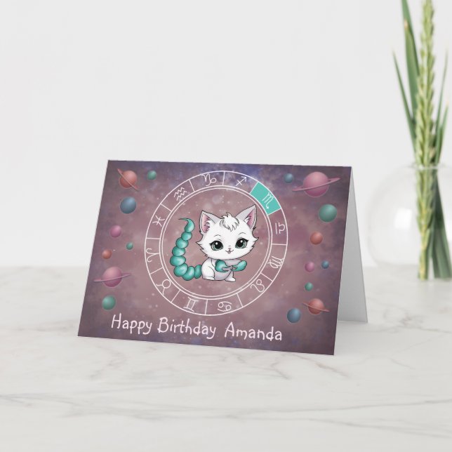 Zodiac Scorpio Cute Cat Wheel Planet Astrology Card (Front)