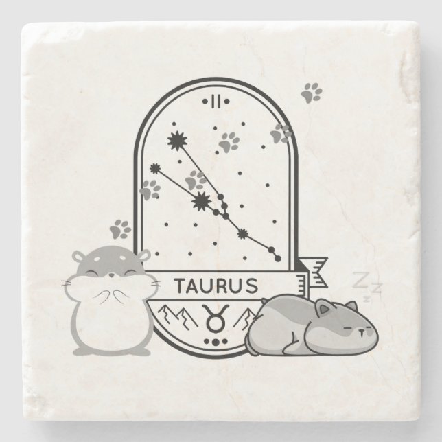Zodiac Sign and Matching Pets. Taurus - Hamster.w Stone Coaster (Front)