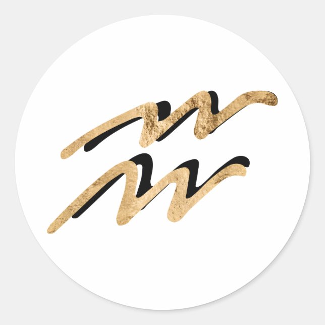 Zodiac sign Aquarius astrology symbol gold black Classic Round Sticker (Front)