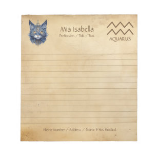 Zodiac Sign Aquarius & Celestial Cat Notepad
