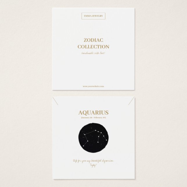 Zodiac Sign Aquarius Jewelry Display Card (Front & Back)