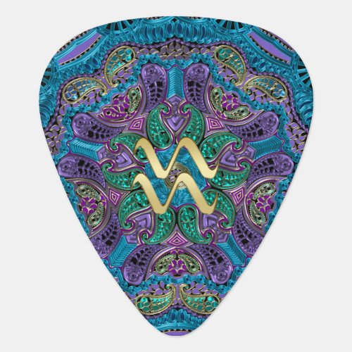 Zodiac Sign Aquarius Mandala Monogram Guitar Pick