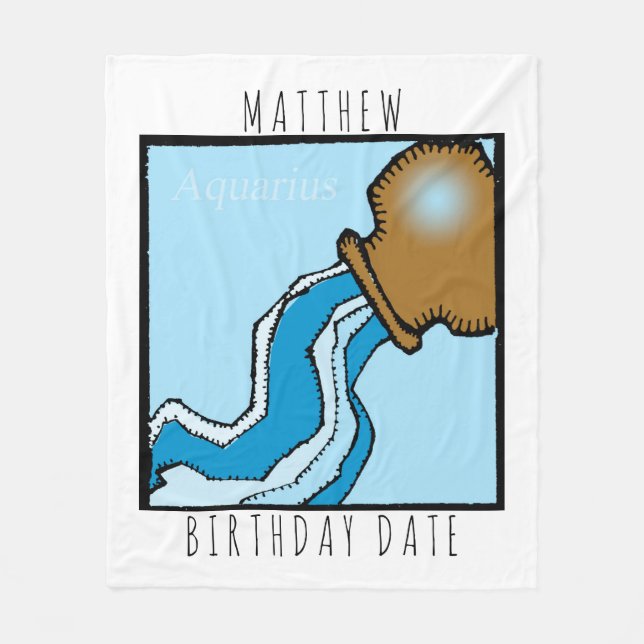 Zodiac Sign Aquarius Personalized Birthday Blanket (Front)