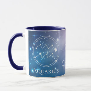 Zodiac Sign AQUARIUS Purple Blue Name Monogram Mug