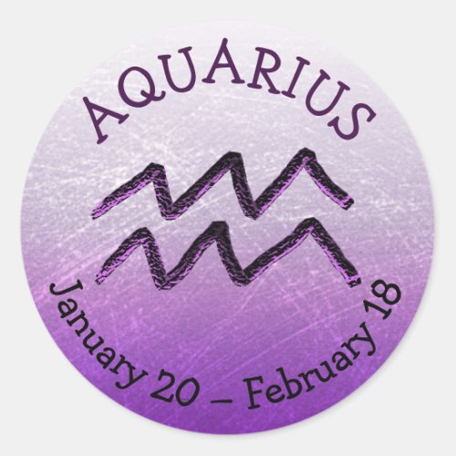 Zodiac Sign Aquarius Purple Horoscope Astrology Classic Round Sticker