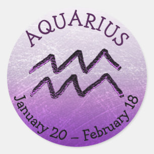 Zodiac Sign Aquarius Purple Horoscope Astrology Classic Round Sticker