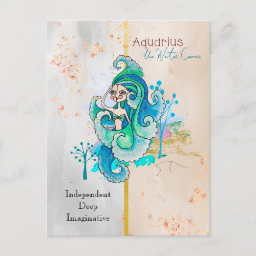 Zodiac Sign Aquarius Water Carrier Whimsical Girl Postcard