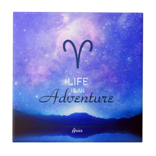 Zodiac Sign Aries Dreamy Star Sky Quote  Ceramic Tile