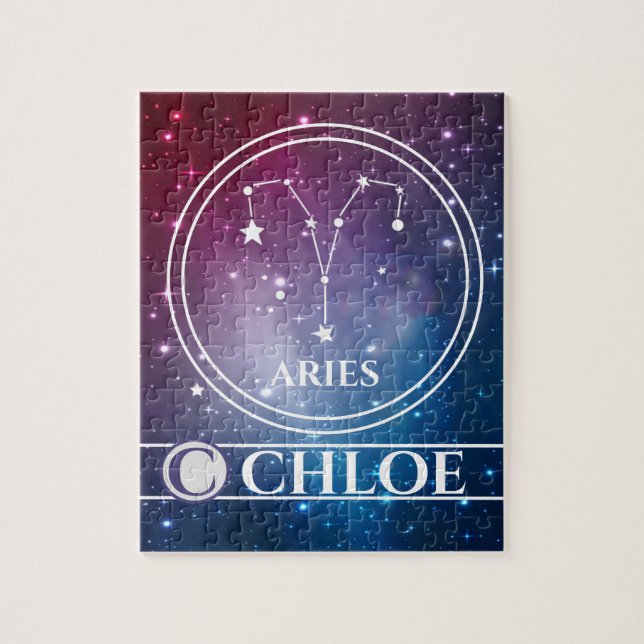Zodiac Sign ARIES Purple Night Sky Stars Name Jigsaw Puzzle (Vertical)