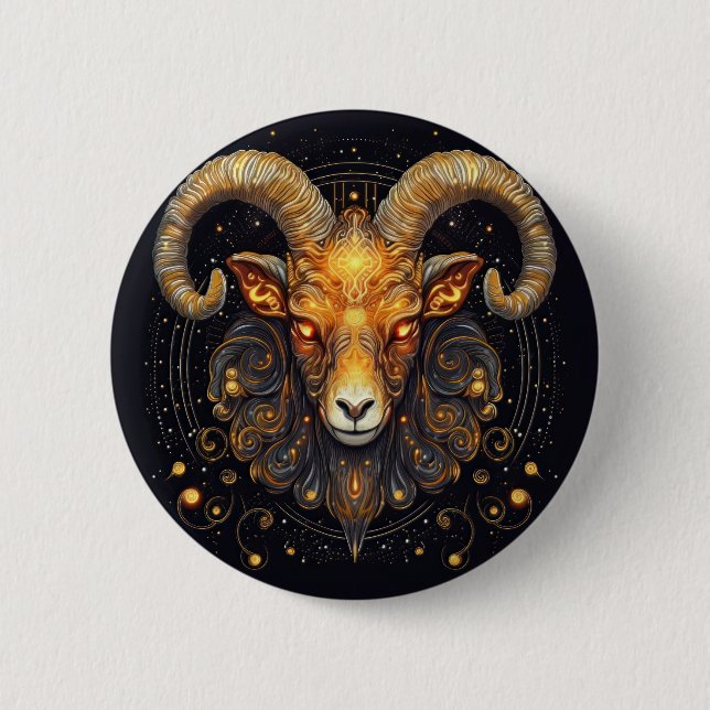 Zodiac Sign Aries Ram Steampunk  Button (Front)