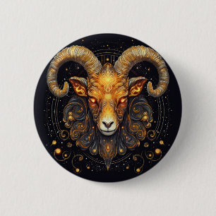 Zodiac Sign Aries Ram Steampunk Button