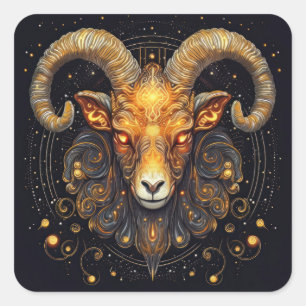 Zodiac Sign Aries Ram Steampunk Square Sticker
