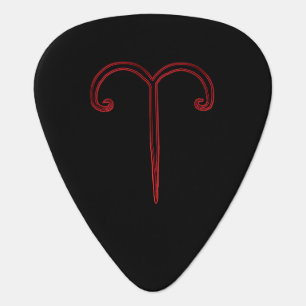Zodiac Sign Aries Red on Black Guitar Pick