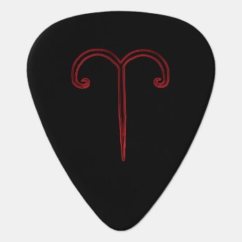 Zodiac Sign Aries Red On Black Guitar Pick by UROCKSymbology at Zazzle