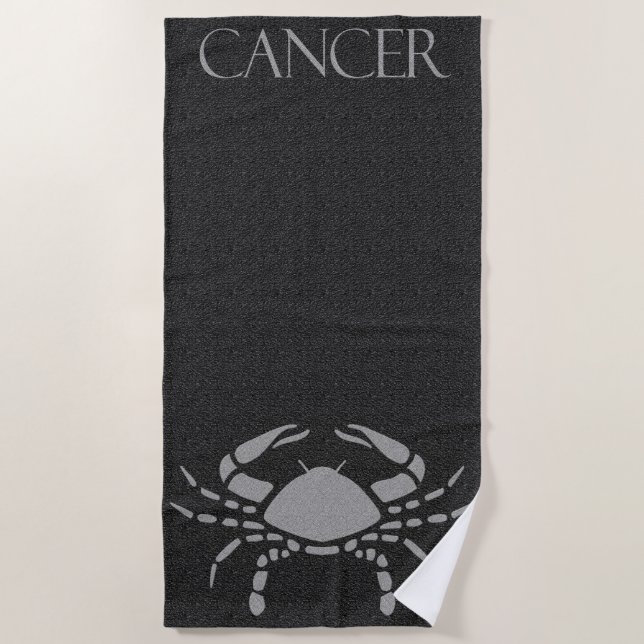 Zodiac Sign Black and Gray Crab Star Sign Cancer Beach Towel (Front)