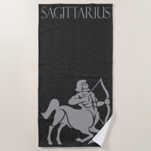 Zodiac Sign Black and Gray Sagittarius Horse Man Beach Towel