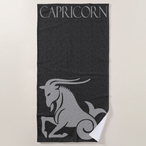 Zodiac Sign Black and Gray Sea Goat Capricorn Beach Towel