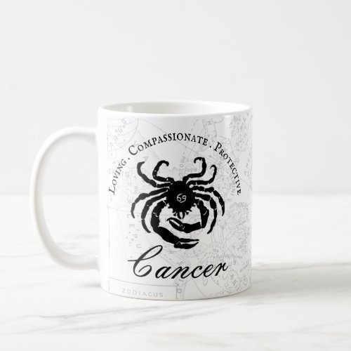 Zodiac Sign Cancer Astrology Traits Black White Coffee Mug