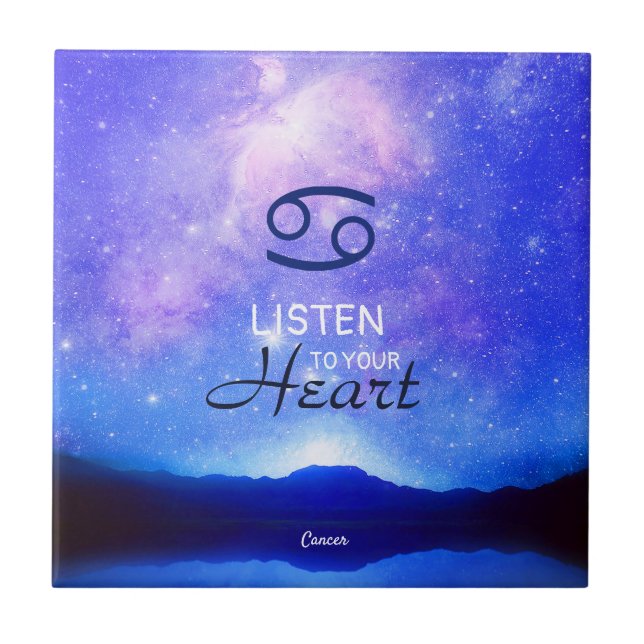 Zodiac Sign Cancer Dreamy Star Sky Quote  Ceramic Tile (Front)