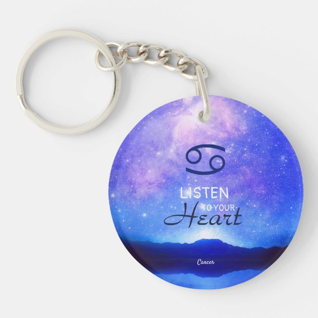 Zodiac Sign Cancer Dreamy Star Sky Quote   Keychain (Front)